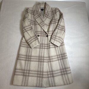 Ann Taylor Loft Wool Blend Coat Womens XS Rose Plaid Satin Lined Pea Coat